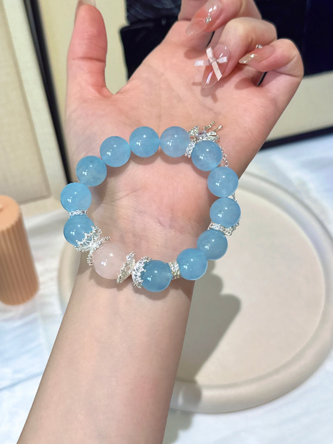 ▫️▪️ Blue chalcedony powder crystal bracelet